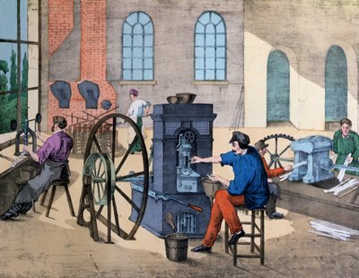 Worker Striking Money in the Monnaie de Paris, Plate 9 from a Teaching Book on Industries and Jobs by V. Janson